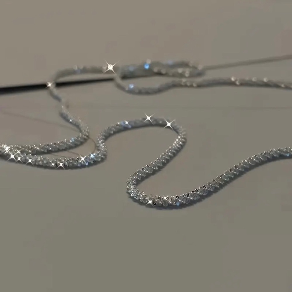 Sparkling Minimalist Silver Plated Chain Necklace Elegant Jewelry Gift 17.7 - Picture 4 of 10